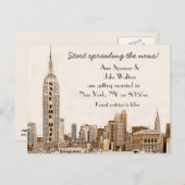 AG - NYC Skyline Etched 01 Save the Date 案内ポストカード (正面/裏面)