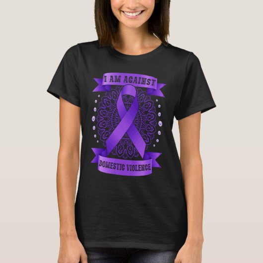 Against Domestic Violence Mandala purple ribbon Tシャツ (正面)