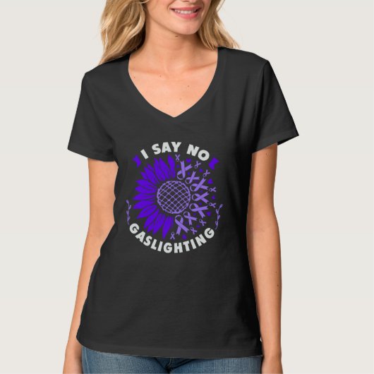 Against gaslighting Sunflower purple ribbon Tシャツ (正面)