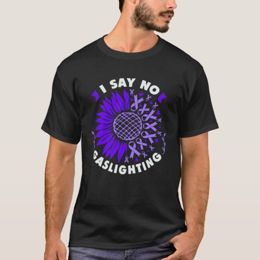 Against gaslighting Sunflower purple ribbon Tシャツ (正面)