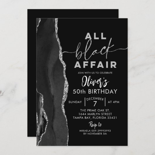 Agateすべての黒い浮気大人の誕生日パーティー 招待状 (正面/裏面)
