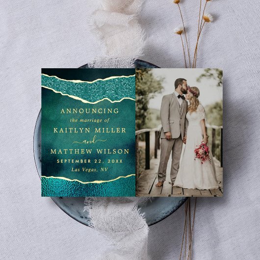Agateのエレガント写真結婚発表カード 箔招待状