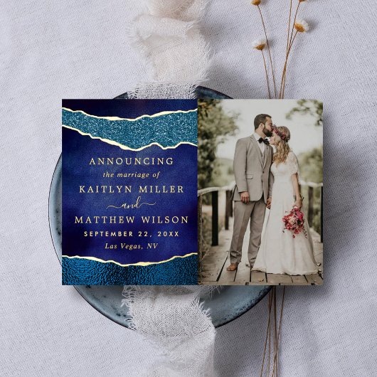 Agateのエレガント写真結婚発表カード 箔招待状