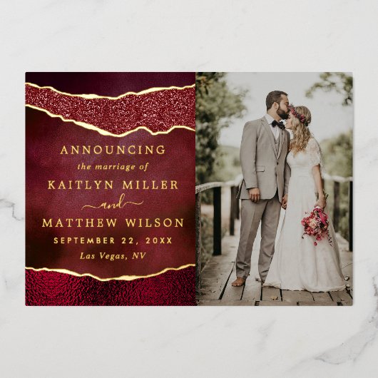 Agateのエレガント写真結婚発表カード 箔招待状 (正面)