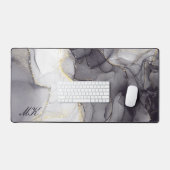 Agateグレーと黒の大理石の名前をカスタムする文字 デスクマット (キーボード&マウス)
