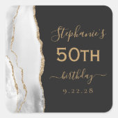 Agateスクリプトグレーホワイト金ゴールドダーク50誕生日 スクエアシール (正面)