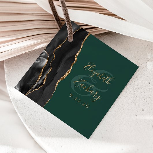 Agateスクリプトブラック金ゴールドエメラルドグリーン結婚ズ フェイバータグ