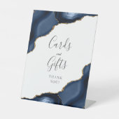 Agateネイビーブルー金ゴールドウェディングカードとギフト 台座サイン (正面)