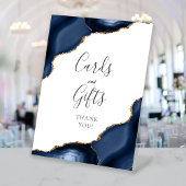 Agateネイビーブルー金ゴールドウェディングカードとギフト 台座サイン