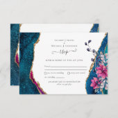 AgateピンクパープルフローラRSVP結婚のカードスモール 招待状 (正面/裏面)