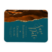 Agateモダン燃えたオレンジ色の金ゴールドティール（緑がかった色）日付を保存 マグネット (横)