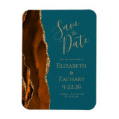 Agateモダン燃えたオレンジ色の金ゴールドティール（緑がかった色）日付を保存 マグネット (縦)