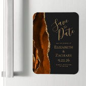 Agateモダン燃えたオレンジ色の金ゴールドDark Save the Date マグネット