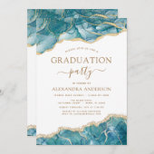 Agate卒業2022ティール（緑がかった色）金ゴールドブルーターコイズ 招待状 (正面/裏面)