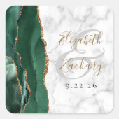 Agate大理石エメラルドグリーン金ゴールド結婚スクリプト スクエアシール (正面)