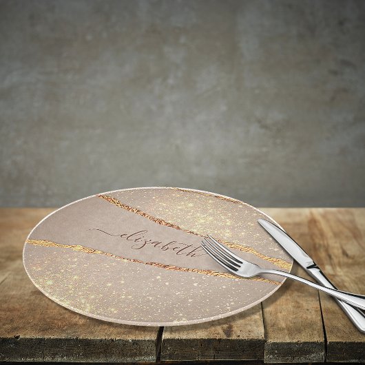 Agate大理石グリッターバラ金ゴールド名スクリプト カッティングボード