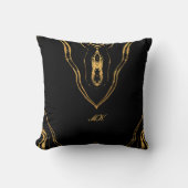 Agate黒と金ゴールド大理石の渦巻き クッション (正面)