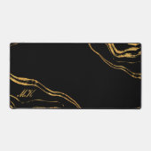 Agate黒と金ゴールド大理石の渦巻き デスクマット (正面)