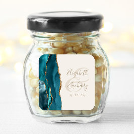 agate(アゲート)+ジオード+カリグラフィー+teal+ゴールド+ivory+結婚式 スクエアシール