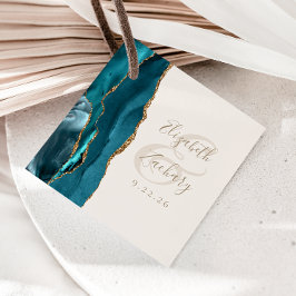 agate(アゲート)+ジオード+カリグラフィー+teal+ゴールド+ivory+結婚式 フェイバータグ