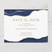 Agate エレガント Save the Date Navy Blue金ゴールドグリッター ポストカード (正面)