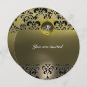 agate ダマスク ジェム ストーン モノグラム 黒 グレー 招待状 (正面/裏面)