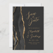 Agate Black Gold Script Dark Wedding Save セーブザデート (正面)