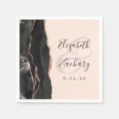 Agate Black Rose Gold Blush Pink Script Wedding  スタンダードカクテルナプキン (正面)