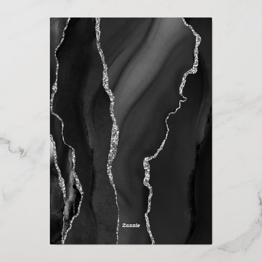 Agate Black Silver Script Dark Wedding 箔招待状 (裏面)