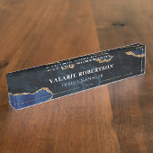 Agate Blueおよび金ゴールドオフィスデスク名プレート デスクネームプレート (側面)