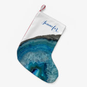 Agate Blueターコイズ白モノグラムクール名 スモールクリスマスストッキング (正面 (吊り時))