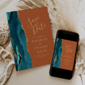 agate blue gold burnt orange save the date 案内状