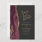 Agate Burgundyモダン金ゴールドDark Save the Date 案内状 (正面)