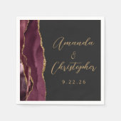 Agate Burgundy金ゴールドスクリプト結婚Dark's スタンダードカクテルナプキン (正面)