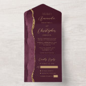 Agate Burgundy金ゴールドスクリプト オールインワン招待状 (内側)