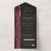 Agate Burgundy金ゴールドスクリプトDark オールインワン招待状 (内側)