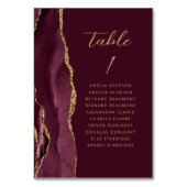Agate Burgundy金ゴールドモダンスクリプ結婚ト テーブルナンバー (正面)