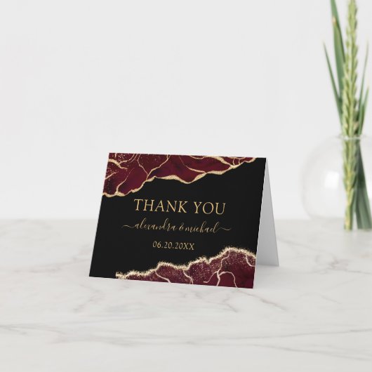 Agate Burgundy金ゴールド結婚の感謝 サンキューカード (正面)