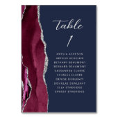 Agate Burgundy Silver モダン Script Navy 結婚's テーブルナンバー (正面)