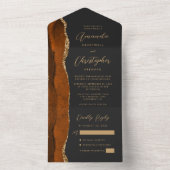 Agate Burnt Orange金ゴールドスクリプトDark オールインワン招待状 (内側)