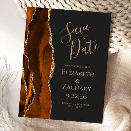 Agate Burnt Orange金ゴールドDark Save the Date 案内ポストカード