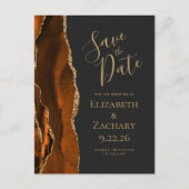 agate burnt orange gold dark save the date 案内ポストカード (正面)