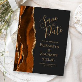 agate burnt orange gold dark save the date 案内ポストカード