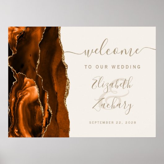 Agate Burnt Orange Gold Ivory Wedding Welcome ポスター (正面)