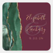 Agate Emerald Green金ゴールドスクリプトBurgundy 結婚's スクエアシール (正面)
