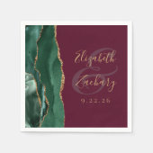 Agate Emerald Green金ゴールドスクリプトBurgundy 結婚's スタンダードカクテルナプキン (正面)