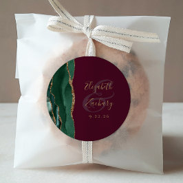 Agate Emerald Green金ゴールドスクリプトBurgundy 結婚's ラウンドシール