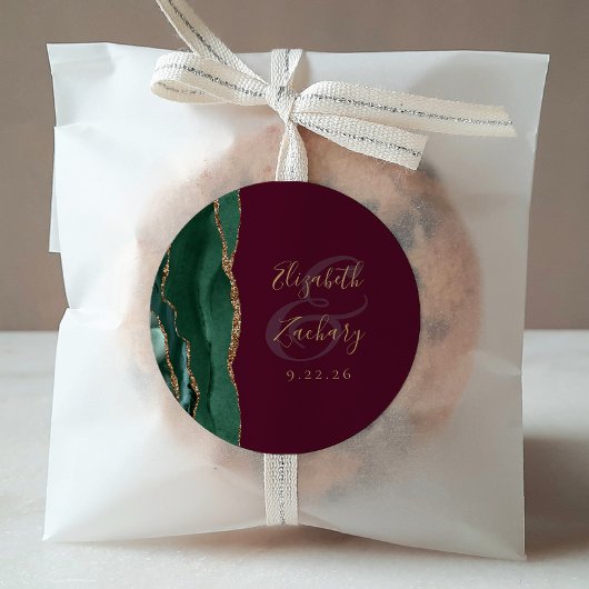 Agate Emerald Green金ゴールドスクリプトBurgundy 結婚's ラウンドシール