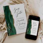 Agate Emerald Green Gold Script Wedding セーブザデート