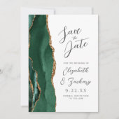 Agate Emerald Green Gold Script Wedding セーブザデート (正面)
